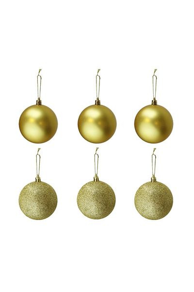 Parti Adresi Christmas Ball Glitter-Matte Pine Tree Ornaments Gold 6 cm 6 Pcs