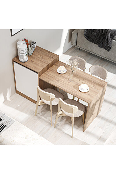 ROOMART Milano Bar Masası Dolaplı Yüksek Mutfak Yemek Masası , Mutfak Adası