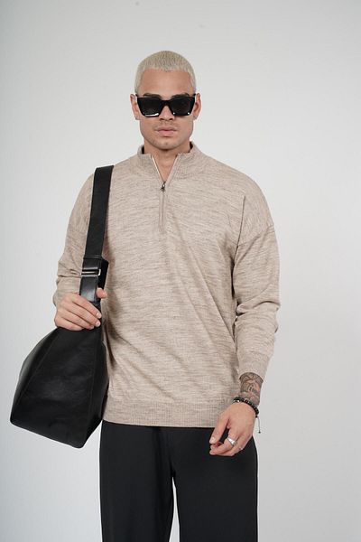 Butik TREND BIZ Πλεκτό πουλόβερ με μισό φερμουάρ με όρθιο γιακά