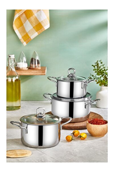 Moonzer طقم أواني طهي من الفولاذ المقاوم للصدأ مكون من 6 قطع مكون من 3 قطع
