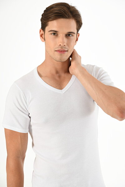 Mfö Life İç Giyim 6 Ribana Men's V-Neck Short Sleeve