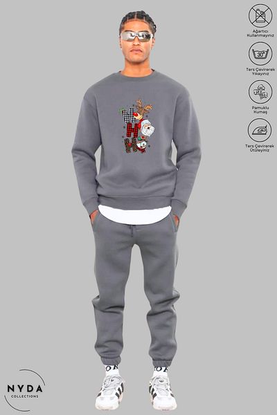 Nyda Collections Unisex μακρυμάνικο χριστουγεννιάτικο φούτερ με στάμπα με λαιμόκοψη χωρίς κουκούλα
