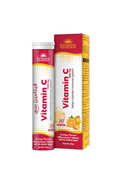Sunshine Nutrition أقراص فيتامين سي الفوارة بنكهة الليمون، 1000 ملجم، 20 قرصًا