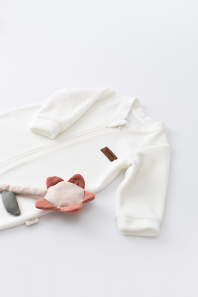 BabyCosy Salopeta cu maneca lunga si fermoar- Ecru,