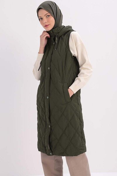 ALLDAY Khaki-Hooded Quilted Vest