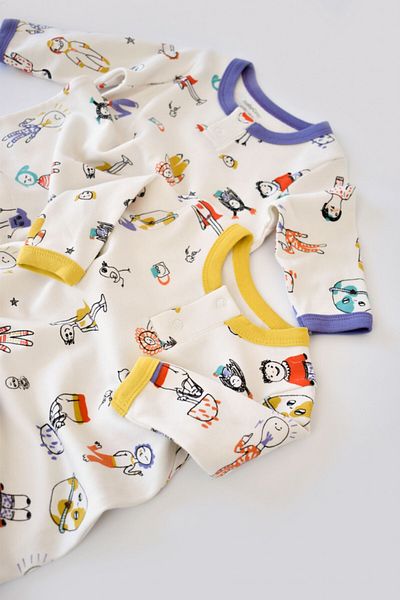 BabyCosy Set 2 salopetele cu maneca lunga si pantaloni lungi, Galben si Mov,