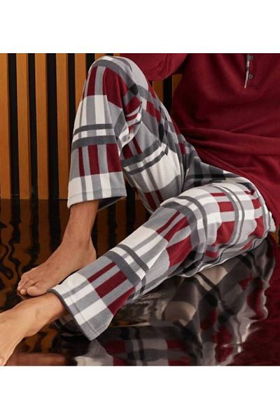 Pijaman Men's Plaid Patterned Pocket Fleece Single Bottom