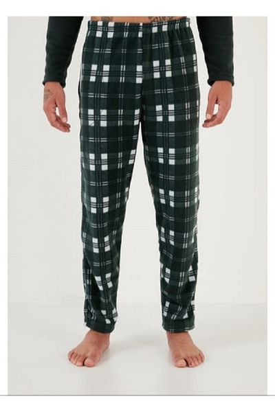 Pijaman Men's Plaid Patterned Pocket Fleece Single Bottom