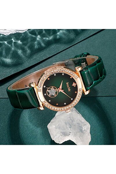 P Parla Kadın Saat Lüks Taşlı Kuvars Saat Vintage Yıldız Analog Kol Saati