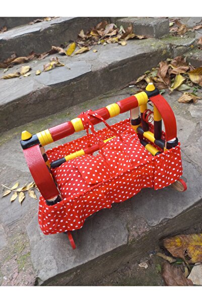 Mucizelerevi Puantiye örtülü ahşap çocuk oyuncak nostaljik el yapımı beşik