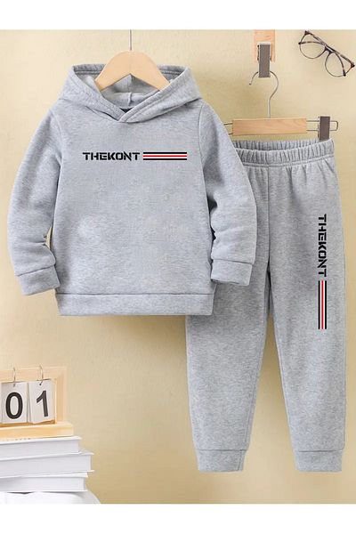 THEKONT Set de trening pentru copii din bumbac imprimat cu dungi