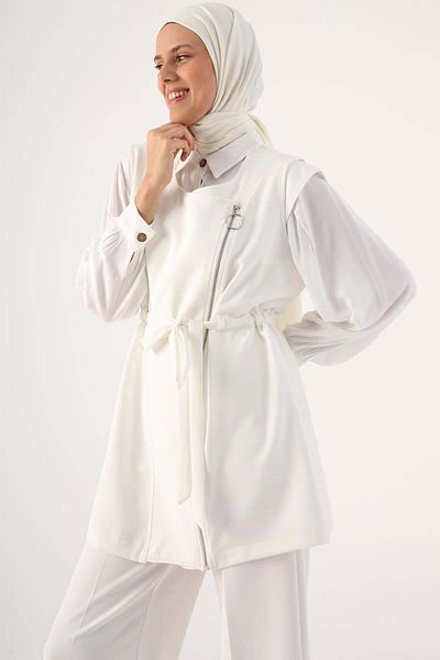 ALLDAY Ecru-Zippered Waistband Vest