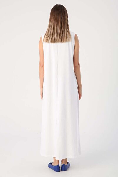 ALLDAY White Cotton Crew Neck Sleeveless Underwear Dress