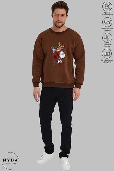 Nyda Collections Unisex μακρυμάνικο χριστουγεννιάτικο φούτερ με στάμπα με λαιμόκοψη χωρίς κουκούλα