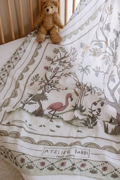 Atelier Babbi 100% Cotton Double-Layer Muslin Blanket - Spring 100x100cm