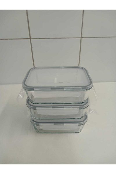 LAV Feyzade Fresco Glass Locked Storage Container Set of 3 Rectangular (1200 Cc)-(Frs-257)