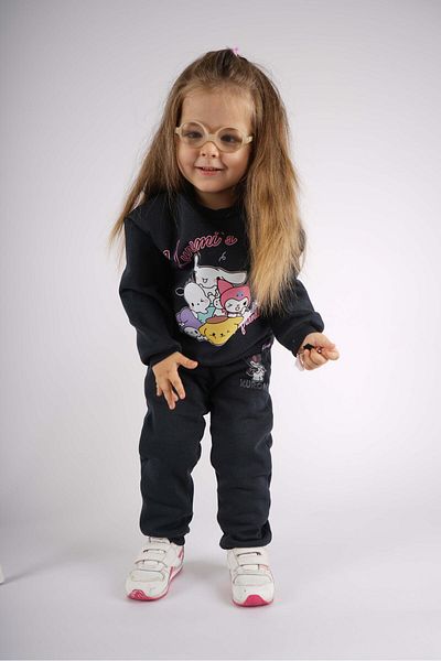 MİNİKO KİDS Girl's Kuromi Model 3 Threads Charted Cotton Tracksuit Set