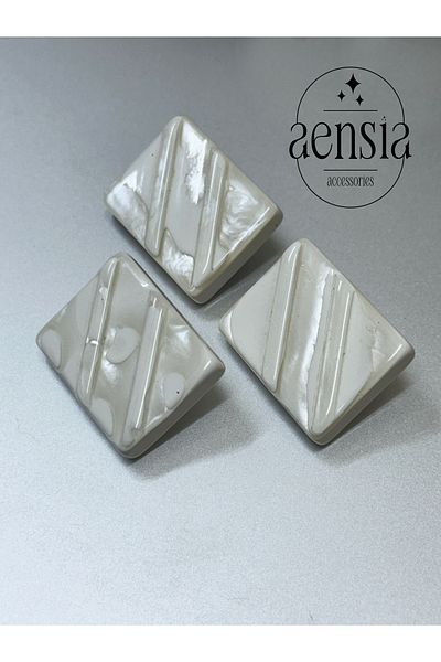 aensia معطف مستطيل من البوليستر مخطط باللون الأبيض - 3.81 سم، تفاصيل لؤلؤية، 3 عبوات بأزرار