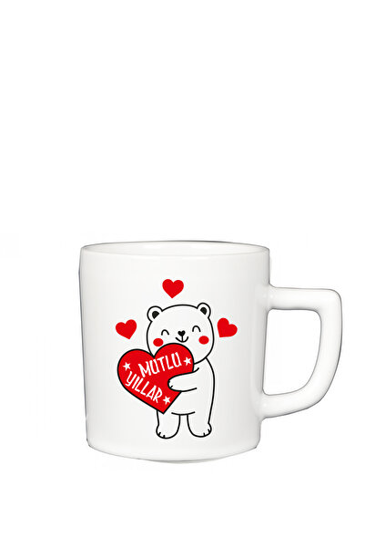 Viva Seramik Christmas Patterned D Handle Double Cup No 11 - Teddy Bear Drawing (Christmas Cup)
