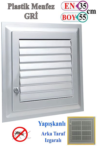 Badem10 Grille Bathroom Wc Toilet Vent Plastic Shutter Gray 35X55 cm