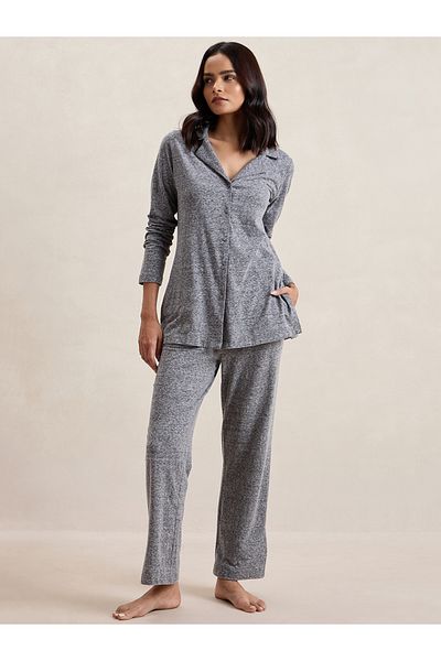 Femmella By Styli Melange Button Down Top & Pants Co-Ords
