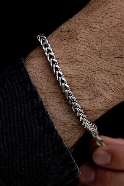 OSMANLI GÜMÜŞ Men's Steel Bracelet - Square Cut Model Men's Stainless Steel Bracelet