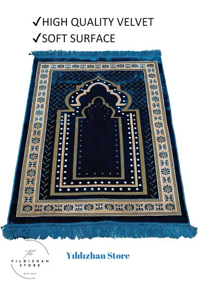 Yıldızhan Store Velvet Prayer Rug Gift Dowry Hajj and Umrah Prayer Rug Set Rosary Prayer Gift