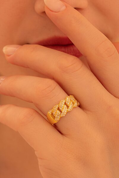 OSMANLI GÜMÜŞ Kadın Gümüş Yüzük - 22 Ayar Gerçek Altın Kaplama Taşlı Gurmet Model Gümüş Yüzük