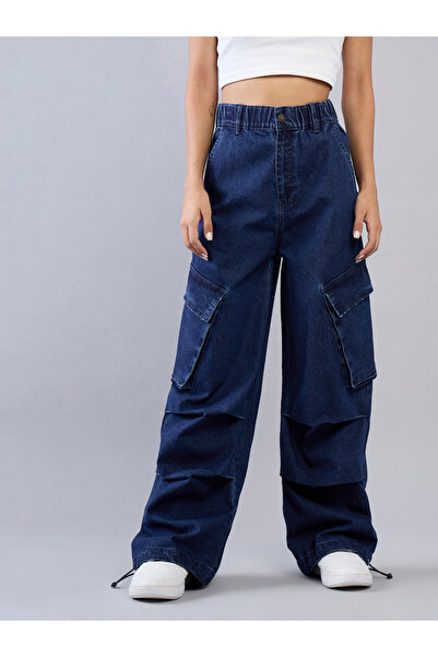 NOH-VOH By Styli Panelled Drawcord Hem Cargo Jeans with Elastic Waistband