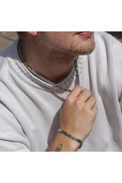 OSMANLI GÜMÜŞ Men's Steel King Chain Necklace Bracelet Set