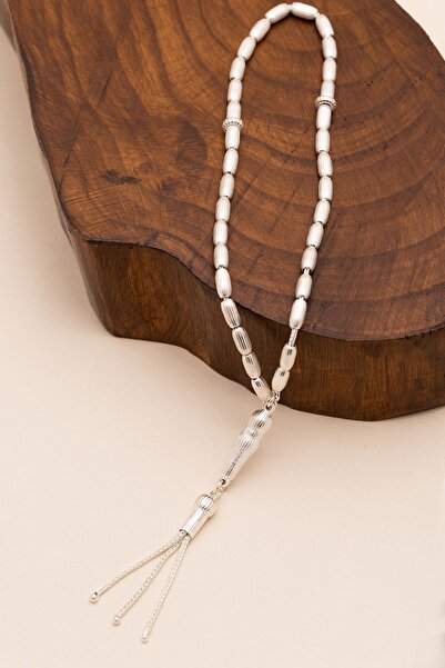 OSMANLI GÜMÜŞ Gümüş Tespih Arpakesim Çizgili Orta Boy 15gr