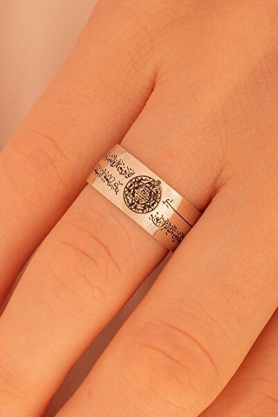 OSMANLI GÜMÜŞ Hz. Süleyman Mührü Nazar Dualı Kadın 925 Ayar Gümüş Yüzük Alyans