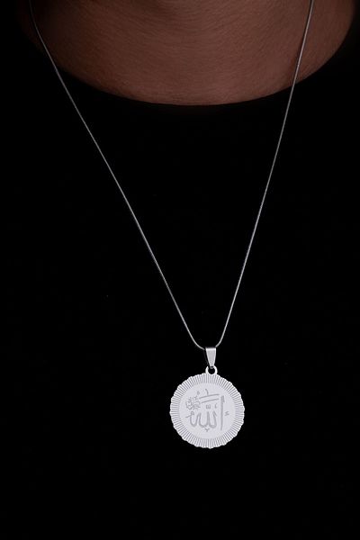 OSMANLI GÜMÜŞ Men's Steel Necklace with Allah Writing - Round Model