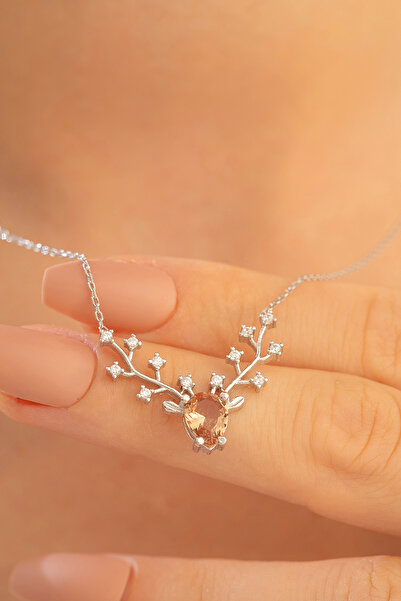 OSMANLI GÜMÜŞ Kadın Gümüş Kolye - Zultanit Taşlı Geyik Kafası Motifli Gümüş K...