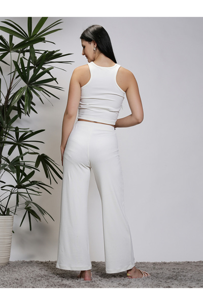 Sera By Styli Mid Rise Wide Leg Pants with Elastic Waistband