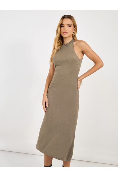 Styli Textured Racer Neck Midi Dress