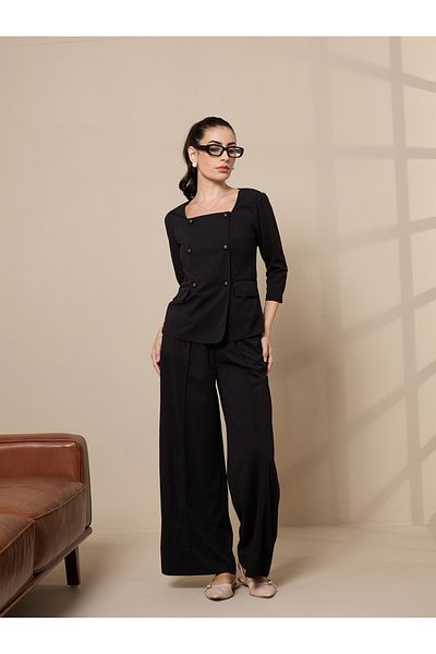 Sassafras By Styli بنطلون واسع الساق بتفاصيل طيات وخصر مرتفع