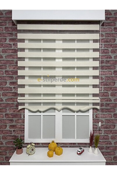 IŞILTI Perde Sistemleri Zebra Perde Lüks Bambu Açık Krem ( Etek Dilimli )