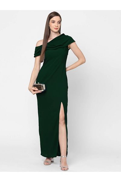 Mish By Styli One Shoulder Neck Sheath Maxi dress with High Slit
