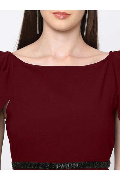 Mish By Styli Tulip Sleeves Wrap Style Midi Dress with Beaded Waistband