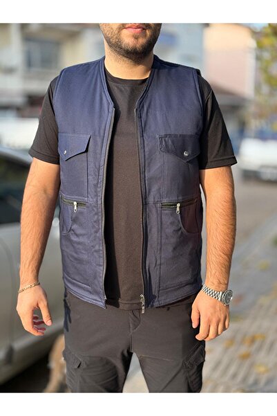 DostumGiyim Ανδρικό χειμερινό γιλέκο με πολλές τσέπες με φλις εσωτερικά θερμικό γιλέκο μπαμπάς