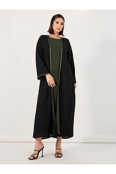 Styli Embroidery Edge Crepe Abaya with Under Dress Set