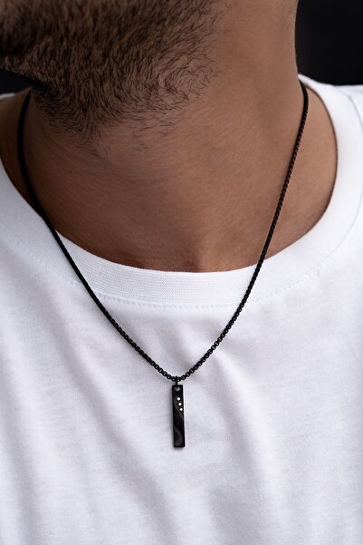 OSMANLI GÜMÜŞ Erkek - Çelik Kolye - Zirkon Taşlı İnce Kibar Çelik Kolye