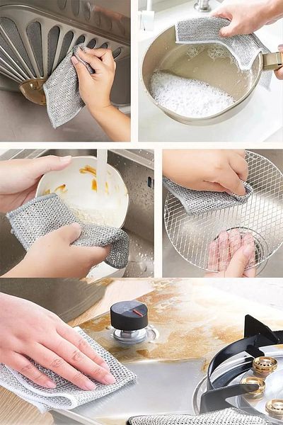 STEPY Silver Inox Wire Scrubbing Cloth 2 Pack - for Stubborn Dirt