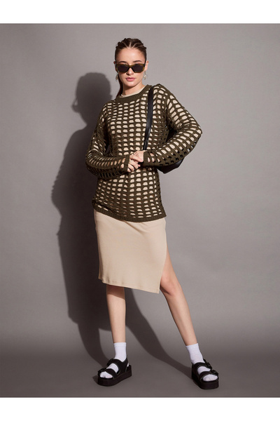 Sassafras By Styli Ribbed Bodycon Knee Length Dress with Side Slit