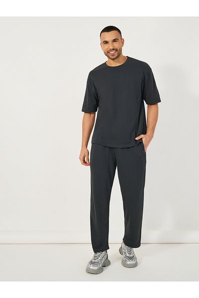 Styli Oversized Back Contrast Print T-Shirt & Open Hem Interlock Joggers Co-Ords