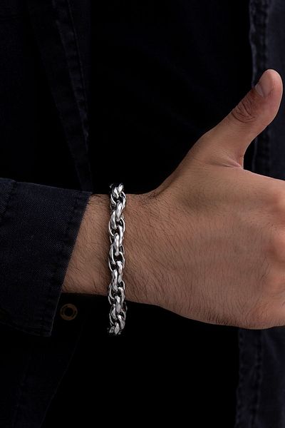 OSMANLI GÜMÜŞ Men's Patterned Spiral Steel Bracelet