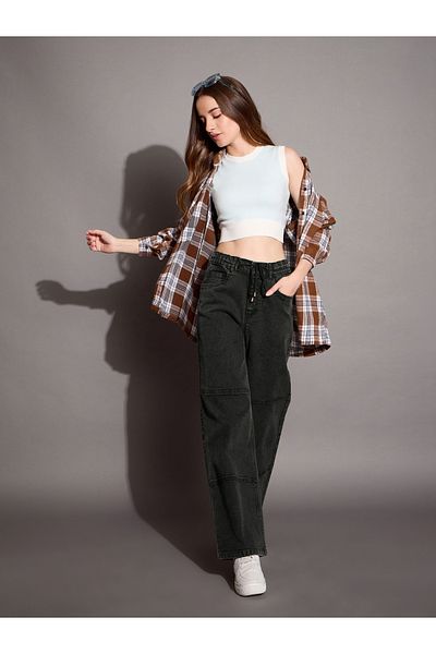 Sassafras By Styli High Rise Drawstring Waistband Straight Fit Jeans