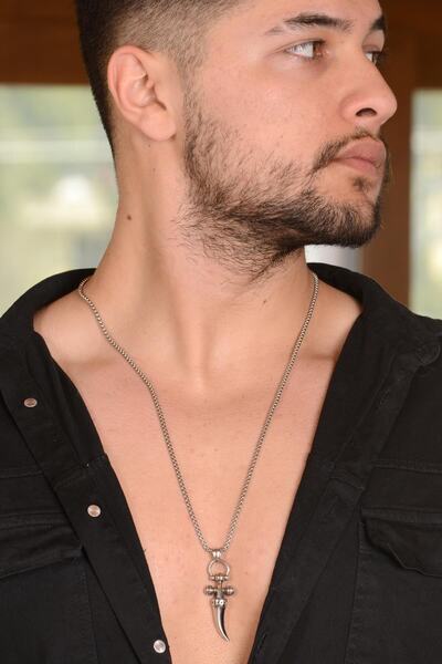 OSMANLI GÜMÜŞ Haç Motifli Kılıç Çelik Erkek Kolye Zincir Cklhcklckl1-gms