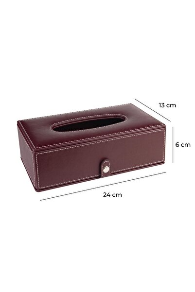 2K Burgundy Faux Leather Napkin Holder Tissue Box - 13*24*6 cm